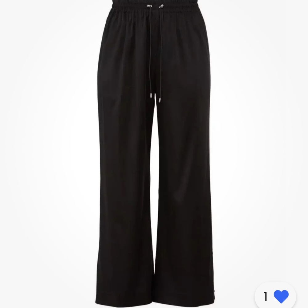 NWT Jonathan Simkhai black pants 16 silky track pants elastic waist button trim